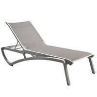 Grosfillex US642289 Sunset Platinum Gray Chaise Lounge with Solid Gray Sling Seat - 12/Case