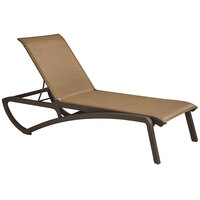 Grosfillex US642599 Sunset Fusion Bronze Chaise Lounge with Cognac Sling Seat - 12/Case