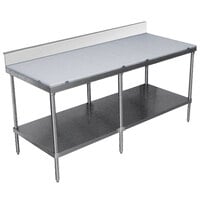 Advance Tabco SPS-2410 Poly Top Work Table 24 inch x 120 inch with Undershelf and 6 inch Backsplash