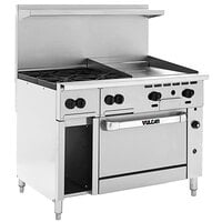 Vulcan 48C-4B24GTP Endurance Liquid Propane 4 Burner 48" Range with 24" Thermostatic Griddle, Convection Oven, and 12" Cabinet Base - 195,000 BTU