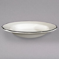 CAC 10 oz. Ivory (American White) Scalloped Edge China Soup Bowl with Black Band - 24/Case