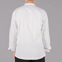 Mercer Culinary Renaissance® M62020 White Lightweight Unisex Executive Customizable Chef Jacket with Black Piping - L