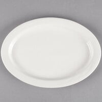 Libbey 950038419 Cascade 10 1/2" x 7 1/2" Ivory (American White) Oval Medium Rim Flint Porcelain Platter - 12/Case