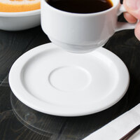 Syracuse China 911194023 Reflections 5 inch Aluma White Porcelain Tea / Espresso Saucer - 36/Case