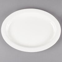 Syracuse China 950038423 Cascade 13 1/4 inch x 9 5/8 inch Ivory (American White) Oval Medium Rim Flint Porcelain Platter - 12/Case