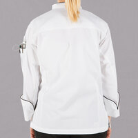 Mercer Culinary Renaissance® M62050 White Lightweight Women's Executive Customizable Chef Jacket with Black Piping - XS