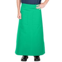 Intedge Green Poly-Cotton Bistro Apron with 2 Pockets - 38 inch x 33.5 inch