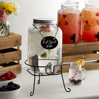 Acopa 2 Gallon Mason Jar Glass Beverage Dispenser with Infusion Chamber, Chalkboard Sign, and Black Stand