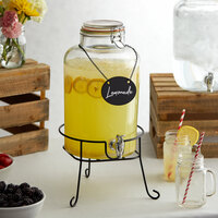 Acopa 2 Gallon Country Glass Beverage Dispenser with Chalkboard Sign and Black Stand