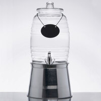 Acopa 2.5 Gallon Barrel Glass Beverage Dispenser with Infusion Chamber, Chalkboard Sign, and Metal Stand