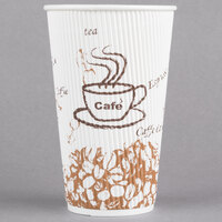 Choice 16 oz. Double Wall Bean Print Paper Hot Cup - 25/Pack