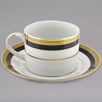 10 Strawberry Street SAH-9BK Sahara 8 oz. Black and Gold Porcelain Can Cup with Saucer - 24/Case