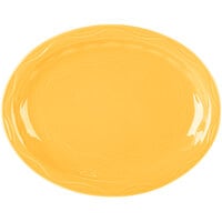 Syracuse China 903033615 Cantina 9 5/8 inch x 7 5/8 inch Saffron Carved Oval Porcelain Platter - 12/Case
