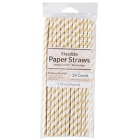 Creative Converting 315216 7 3/4 inch Jumbo Glittering Gold / White Stripe Paper Straw - 144/Case