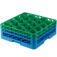 Carlisle RW20-1C413 OptiClean NeWave 20 Compartment Green Color-Coded Glass Rack with 2 Extenders