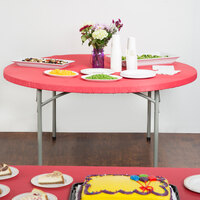 Creative Converting 37227 Stay Put Real Red 60 inch Round Plastic Tablecloth with Elastic - 12/Case