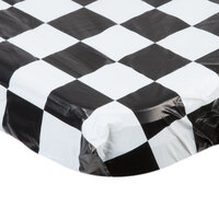 Creative Converting 37397 Stay Put Black Check 30 inch x 96 inch Rectangular Plastic Tablecloth with Elastic - 12/Case