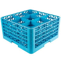 Carlisle RG9-414 OptiClean 9 Compartment Blue Glass Rack with 4 Extenders