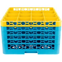 Carlisle RG16-5C411 OptiClean 16 Compartment Yellow Color-Coded Glass Rack with 5 Extenders