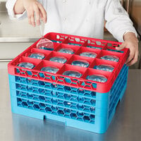 Carlisle RG16-4C410 OptiClean 16 Compartment Red Color-Coded Glass Rack with 4 Extenders