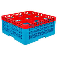 Carlisle RG9-3C410 OptiClean 9 Compartment Red Color-Coded Glass Rack with 3 Extenders