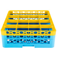 Carlisle RG16-2C411 OptiClean 16 Compartment Yellow Color-Coded Glass Rack with 2 Extenders
