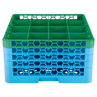 Carlisle RG16-4C413 OptiClean 16 Compartment Green Color-Coded Glass Rack with 4 Extenders