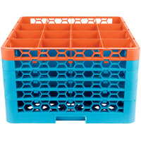 Carlisle RG16-5C412 OptiClean 16 Compartment Orange Color-Coded Glass Rack with 5 Extenders