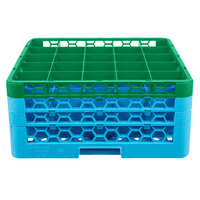 Carlisle RG25-3C413 OptiClean 25 Compartment Green Color-Coded Glass Rack with 3 Extenders