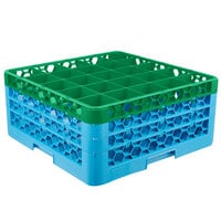 Carlisle RG25-3C413 OptiClean 25 Compartment Green Color-Coded Glass Rack with 3 Extenders