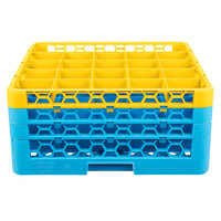 Carlisle RG25-3C411 OptiClean 25 Compartment Yellow Color-Coded Glass Rack with 3 Extenders