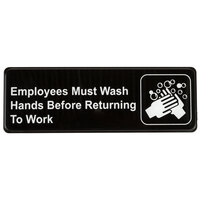 Employees Must Wash Hands Before Returning to Work Sign - Black and White, 9 inch x 3 inch