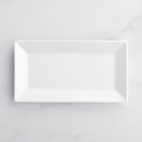 Acopa 10" x 5 1/2" Bright White Rectangular Porcelain Platter - 4/Pack