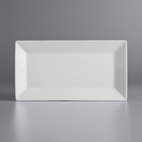 Acopa 13" x 7 1/4" Bright White Rectangular Porcelain Platter - 3/Pack