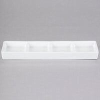 World Tableware BW-4444 Chef's Selection II 10 5/8" x 3 1/4" Ultra Bright White Porcelain 4-Well Tray - 12/Case