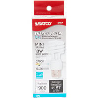 Satco S7217 13 Watt (60 Watt Equivalent) Warm White Mini Spiral Compact Fluorescent Light Bulb - 120V (T2)