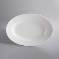 Acopa 16 inch x 11 1/4 inch Bright White Wide Rim Rolled Edge Oval Stoneware Platter - 6/Case