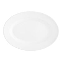 Acopa 16" x 11 1/4" Bright White Wide Rim Rolled Edge Oval Stoneware Platter - 6/Case