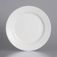Acopa 12" Bright White Wide Rim Rolled Edge Stoneware Plate - 12/Case