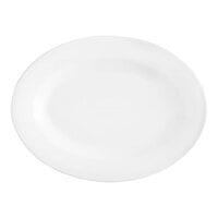 Acopa 13 3/4" x 10" Bright White Wide Rim Rolled Edge Oval Stoneware Platter - 12/Case