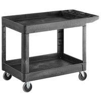 Rubbermaid FG452089BLA Black Medium Lipped Two Shelf Utility Cart with Extended Handle
