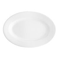 Acopa 9 3/8" x 6 1/2" Bright White Wide Rim Rolled Edge Oval Stoneware Platter - 24/Case