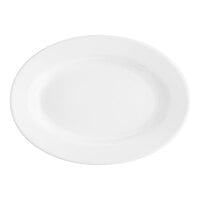 Acopa 12 1/2" x 8 3/4" Bright White Wide Rim Rolled Edge Oval Stoneware Platter - 12/Case