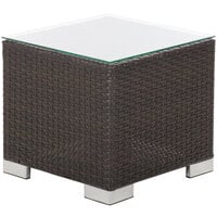 BFM Seating PH5105JV-GL Aruba Java Wicker End Table with Tempered Glass Top