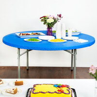 Creative Converting 37242 Stay Put Royal Blue 60 inch Round Plastic Tablecloth with Elastic