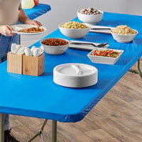 Creative Converting 37342 Stay Put Royal Blue 30 inch x 96 inch Rectangular Plastic Tablecloth with Elastic