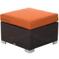 BFM Seating Aruba Java Wicker Ottoman with Rust Canvas Cushion