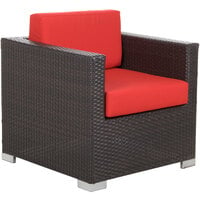 BFM Seating PH5102JV-5477 Aruba Java Wicker Outdoor / Armchair with Logo Red Cushions