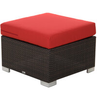 BFM Seating Aruba Java Wicker Ottoman with Logo Red Cushion