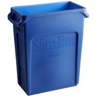 Rubbermaid 1971257 Slim Jim 64 Qt. / 16 Gallon Blue Rectangular Trash Can